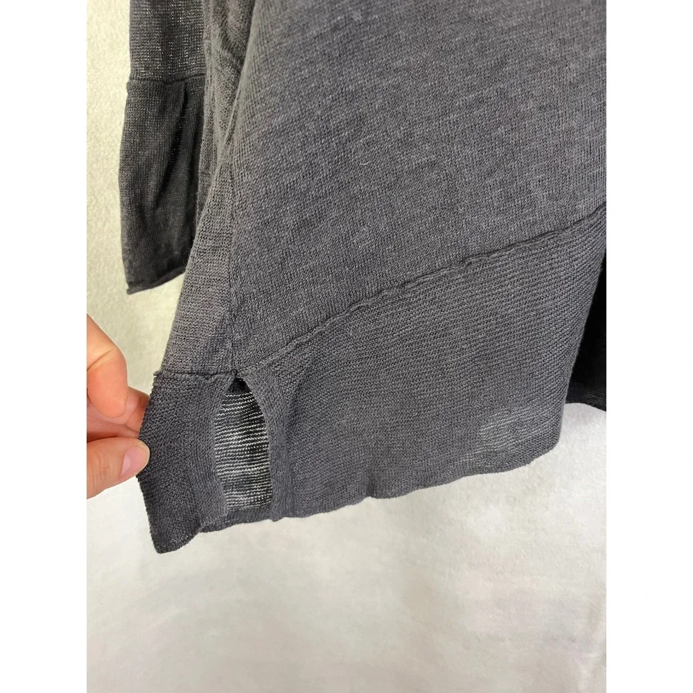Wrap London Sz 10 100% Linen Gray V-Neck Top Crotchet Shoulder Ruffle Sleeve